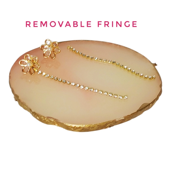 Gold Flower Rhinestone Linear Drop Earrings Pearl Luxe Bling Modern Retro Glam - Picture 6 of 15